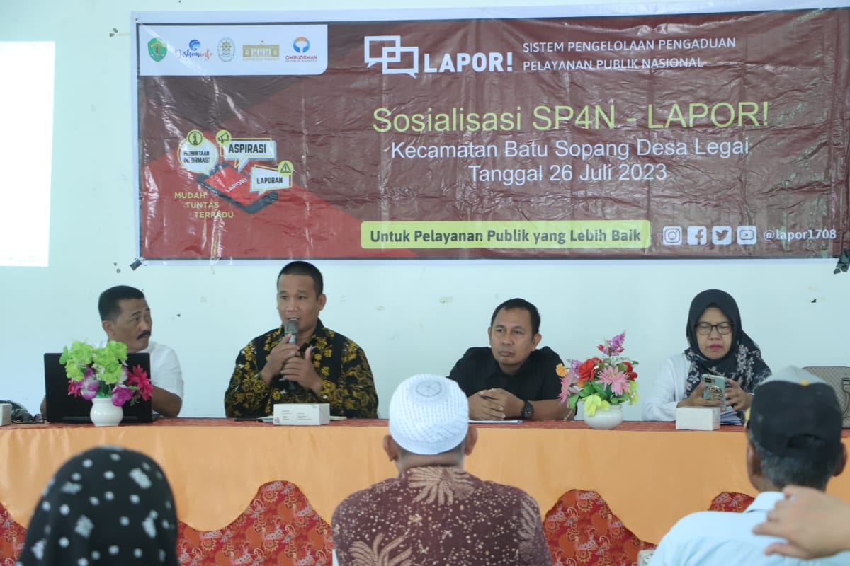 Kegiatan Sosialisasi SP4N - Lapor di Desa Legai, Kecamatan Batu Sopang, Kabupaten Paser, Kaltim.