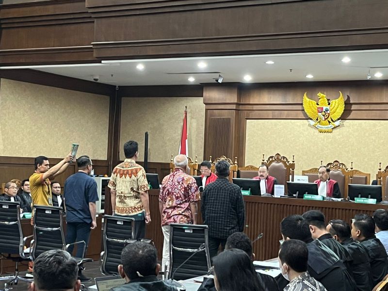 Proses pemeriksaan saksi pada kasus korupsi BTS Bakti Kemenkominfo.