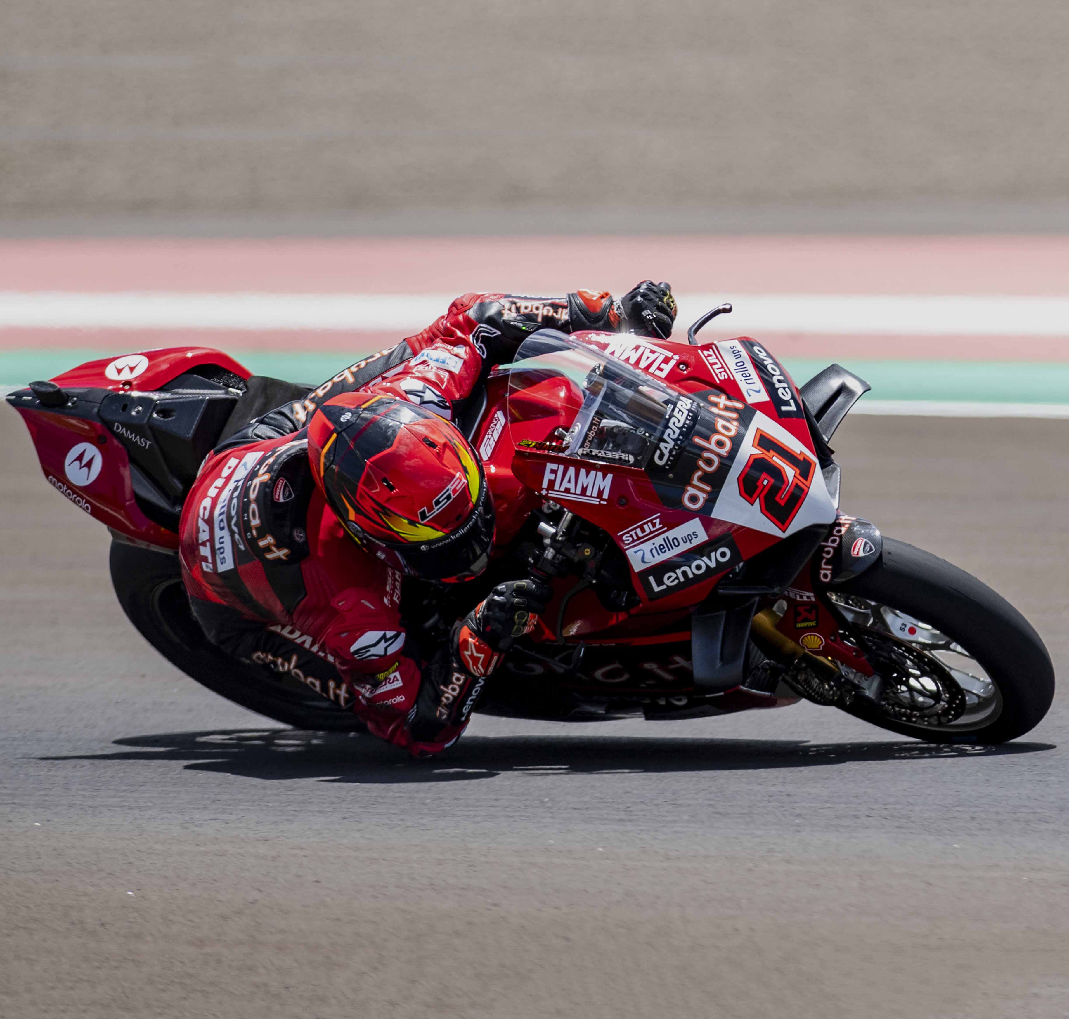 Pembalap dari tim Aruba.it Racing-Ducati Michael Ruben Rinaldi .