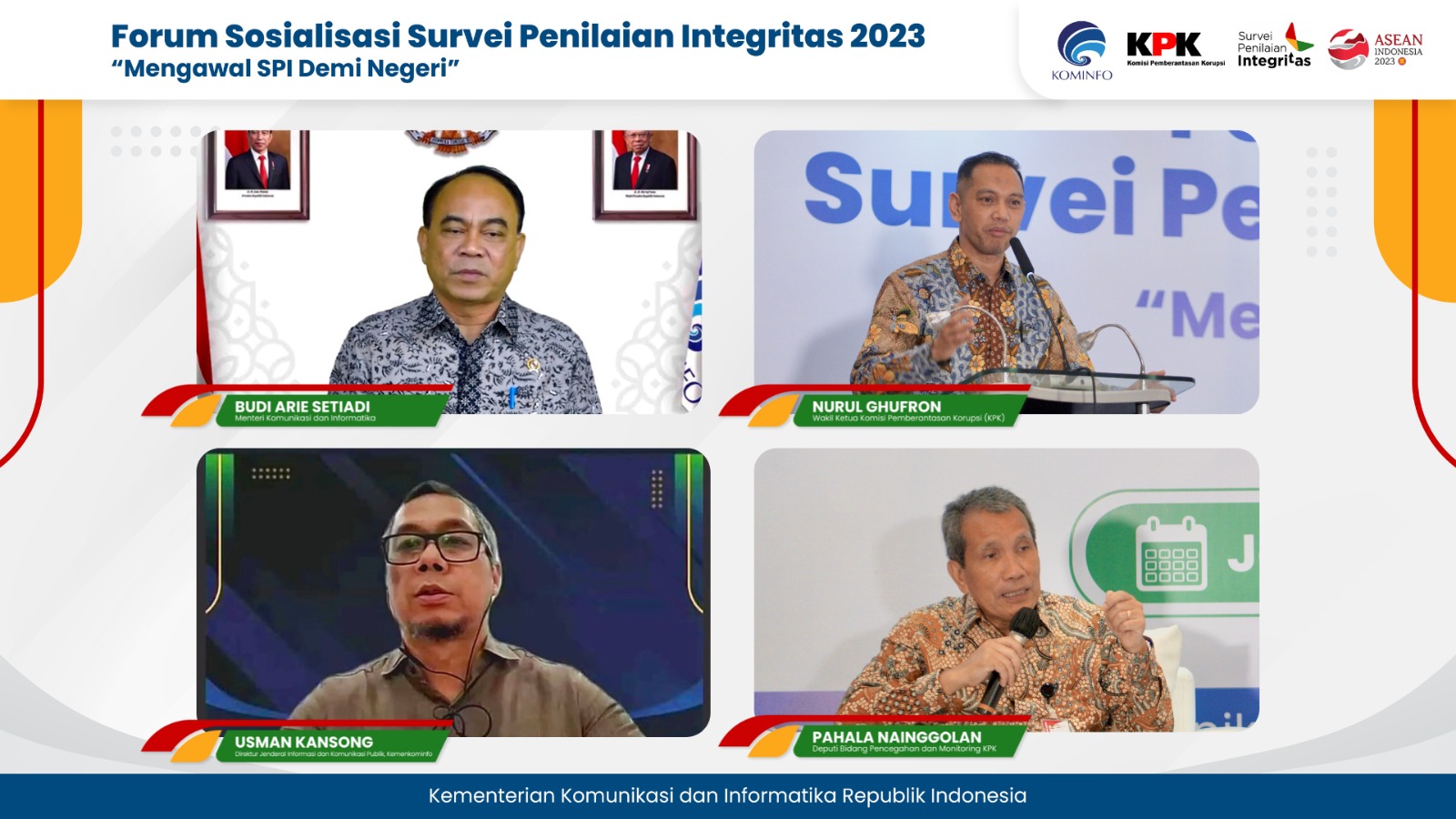 Para Narasumber pada kegiatan Forum Sosialisasi Survei Penilaian Integritas 2023 di Jakarta (25/7/2023)