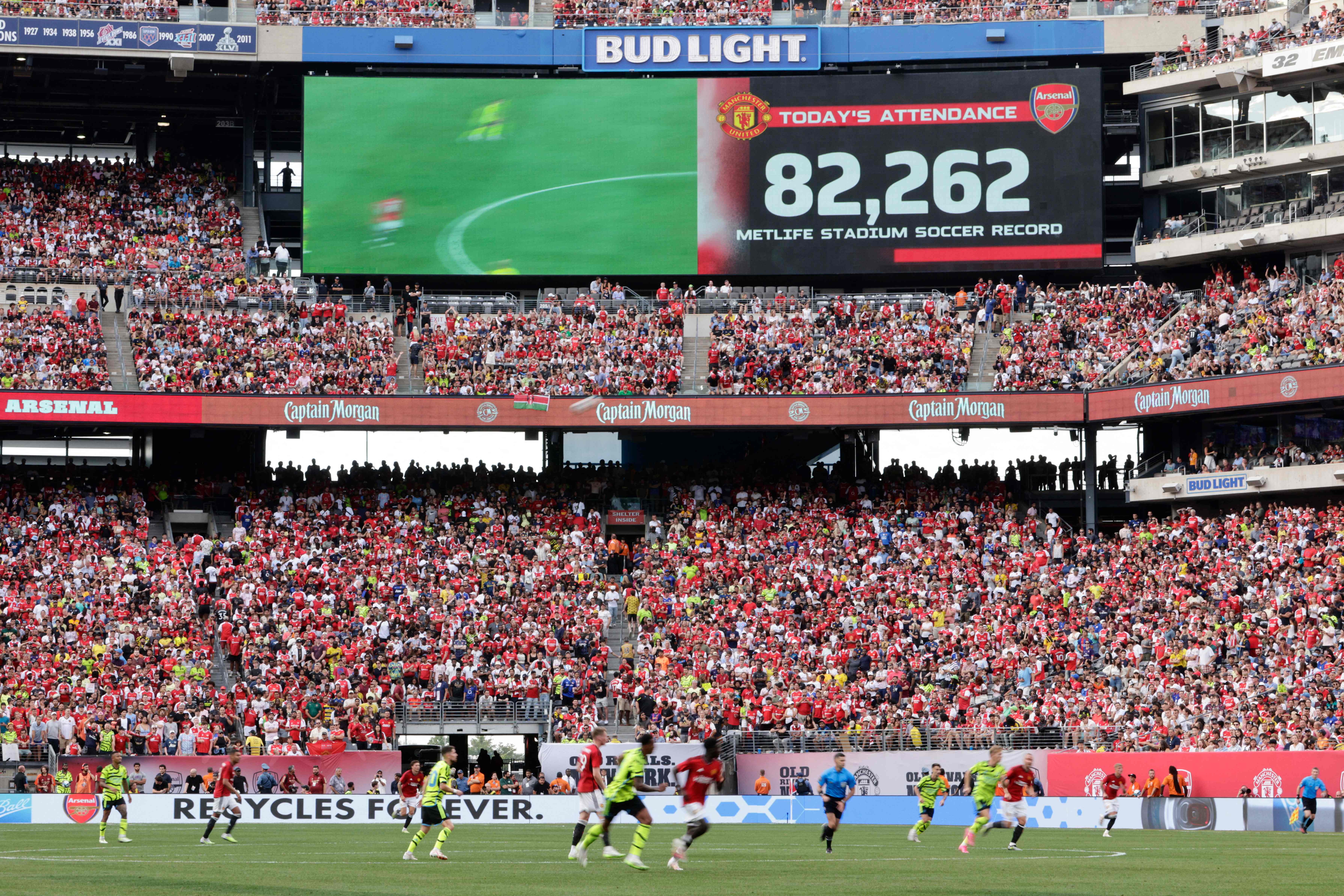 Laga pramusim Manchester United dan Arsenal di Metlife Stadium, Amerika Serikat.