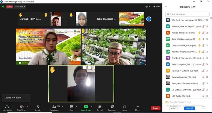 SMK PP Negeri Sembawa menggelar Millenial Agriculture Forum (MAF) Volume 4 Edisi 30 secara daring.