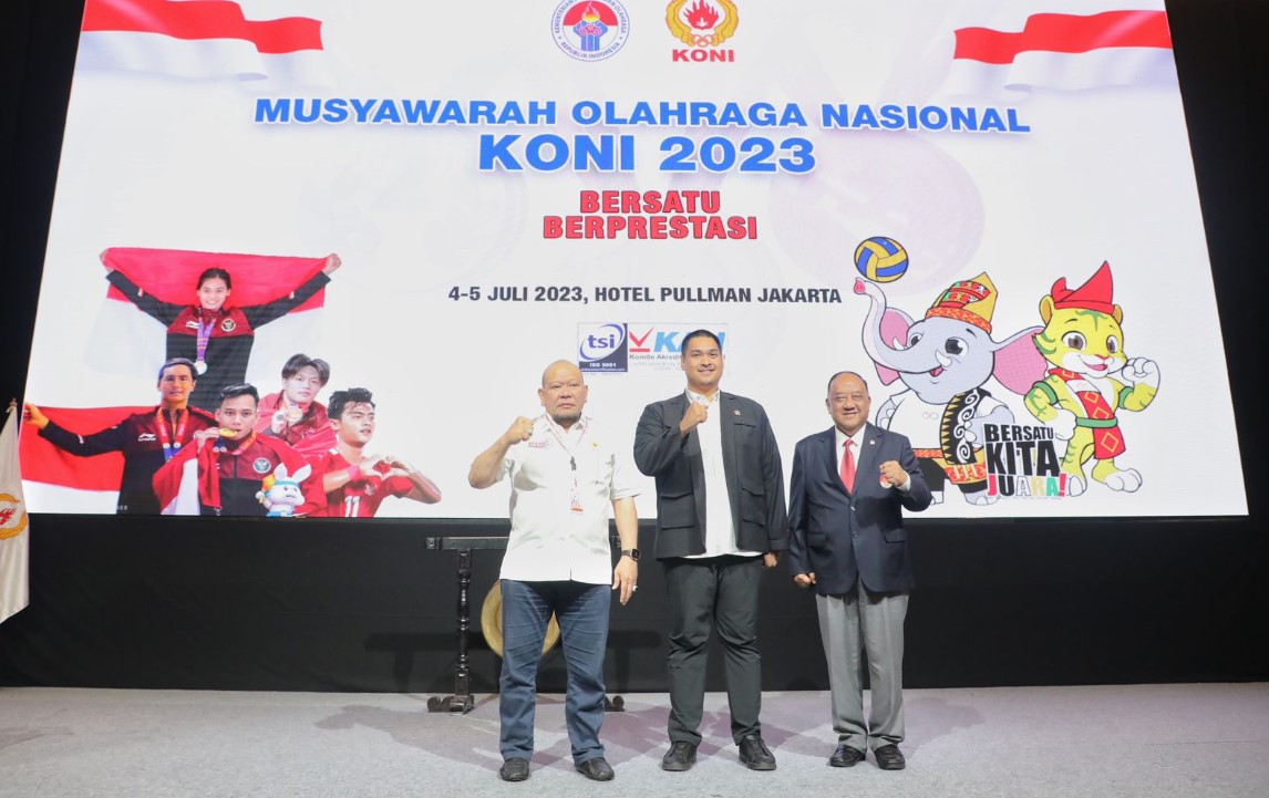 Musyawarah Olahraga Nasional (Musornas) Komite Olahraga Nasional Indonesia (KONI) Tahun 2023 di Hotel Pullman, Jakarta. 