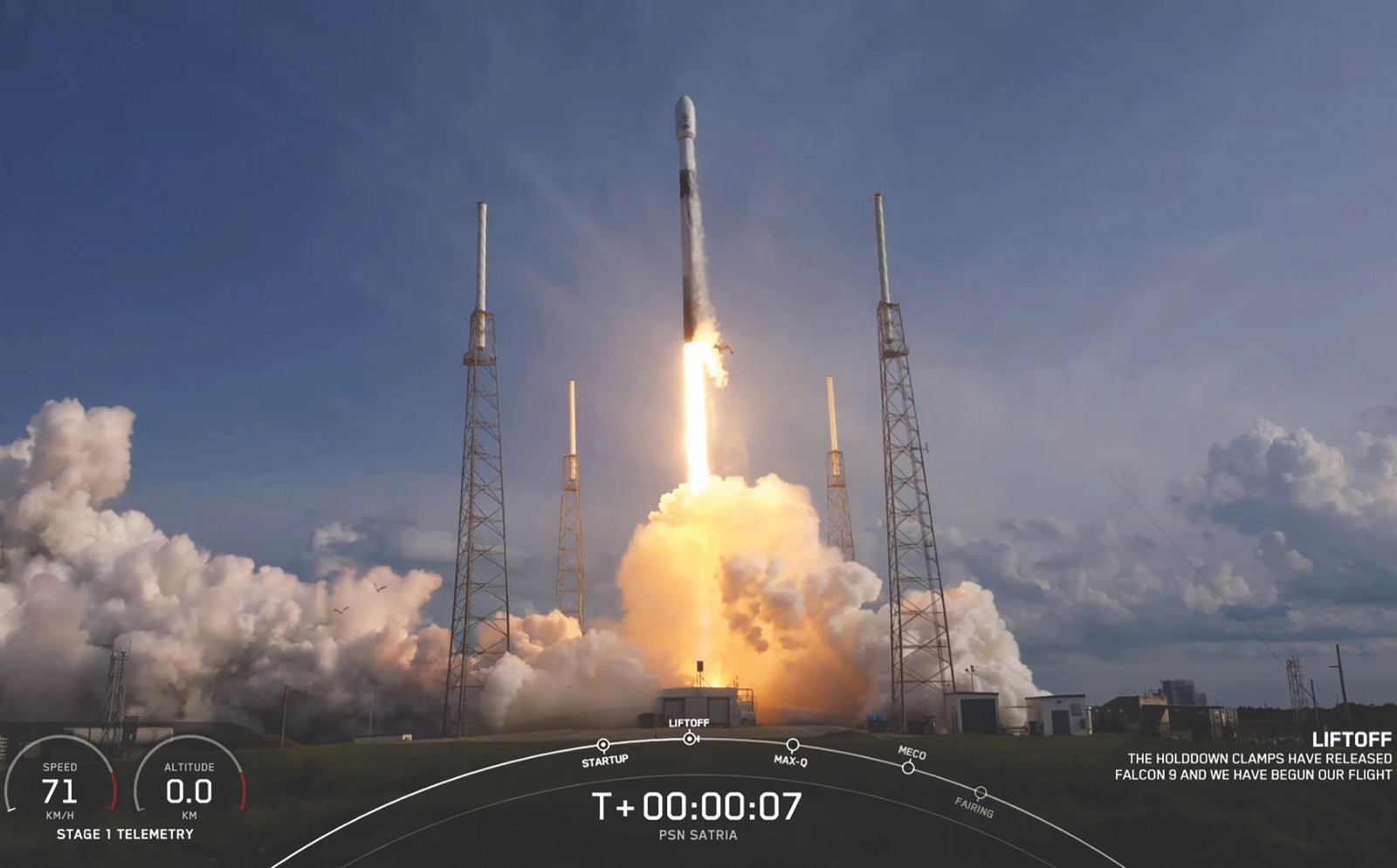 Satria-1 meluncur dari landasan SpaceX di Cape Canaveral, Floria, Amerika Serikat, Minggu (18/6). 