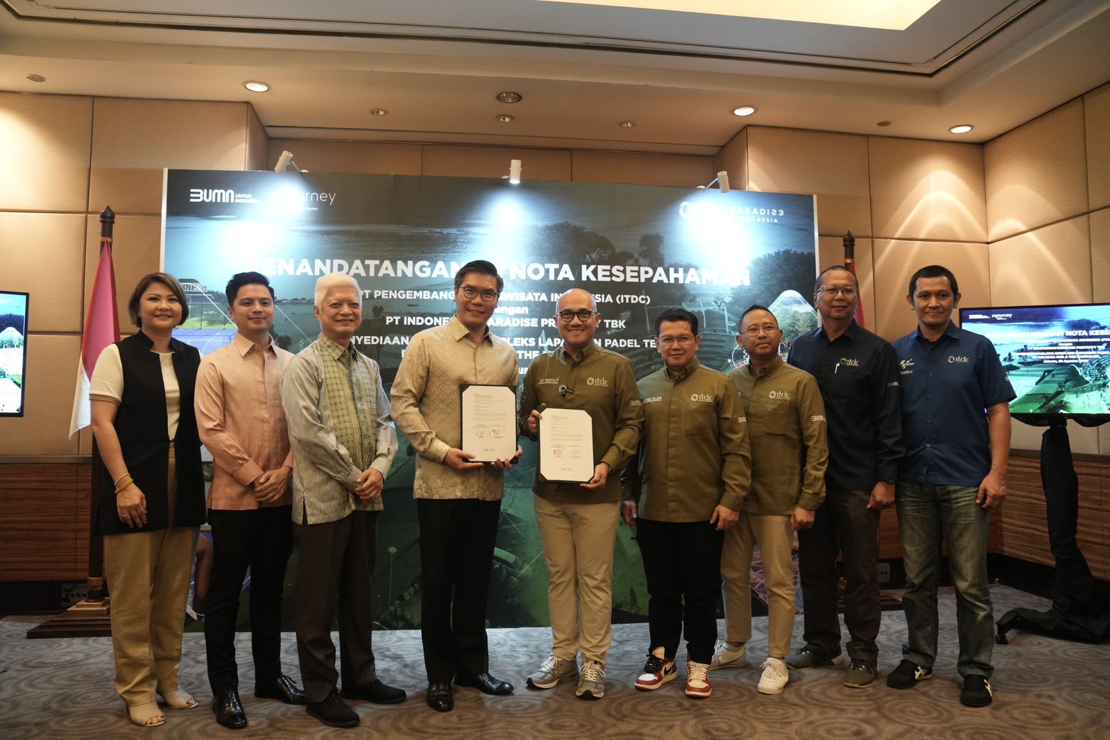 Penandatanganan MoU antara ITDC dan PT Indonesian Paradise Properti untuk membangun lapangan Padel Tenis di Nusa Dua dan Mandalika.