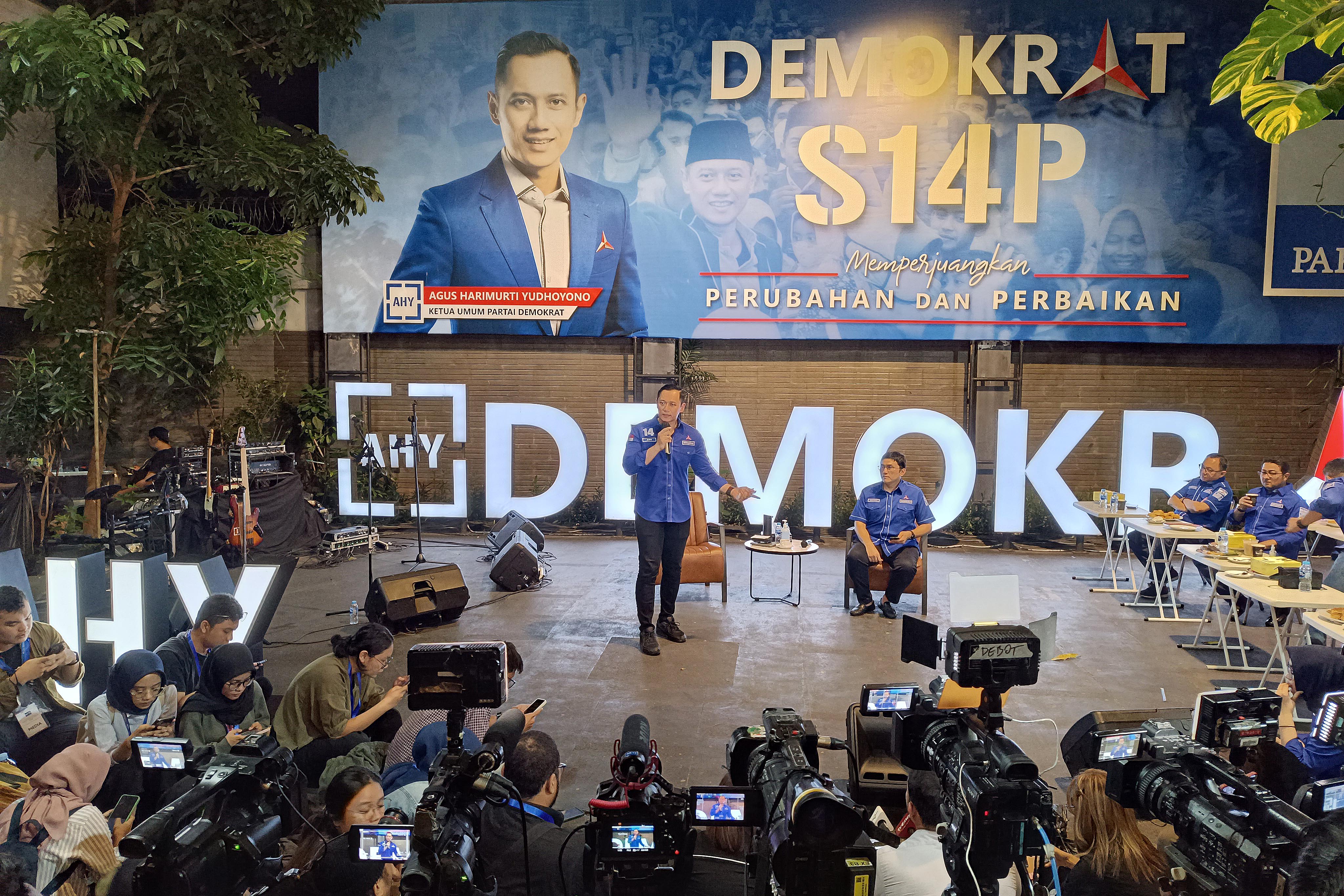 Ketua Umum Partai Demokrat Agus Harimurti Yudhoyono saat menyampaikan pidato politik