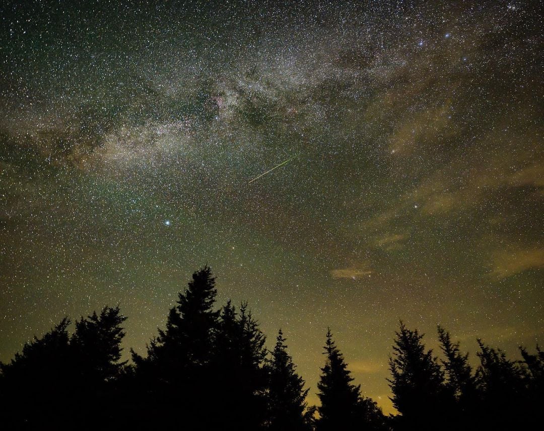 Puncak hujan meteor Perseid diamati dari langit hutan Spruce Knob, Virginia Barat, AS, Sabtu (12/8).