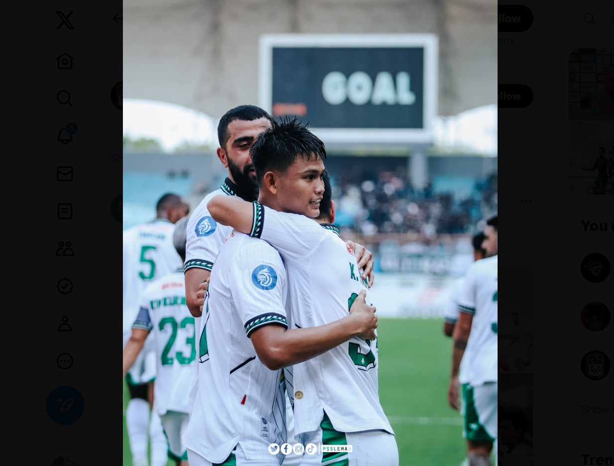 Pemain PSS Sleman melakukan selebrasi usai mencetak gol ke gawang Persikabo di laga Liga 1.