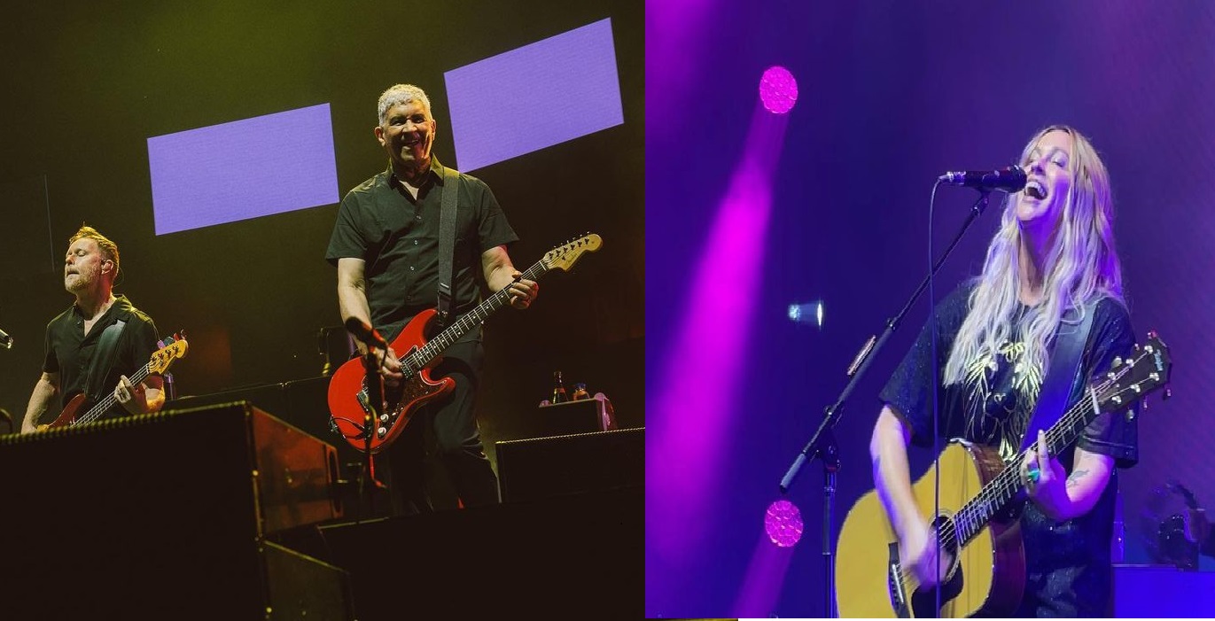 Kolase foto Foo Figters (kiri) dan Alanis Morissette (kanan).