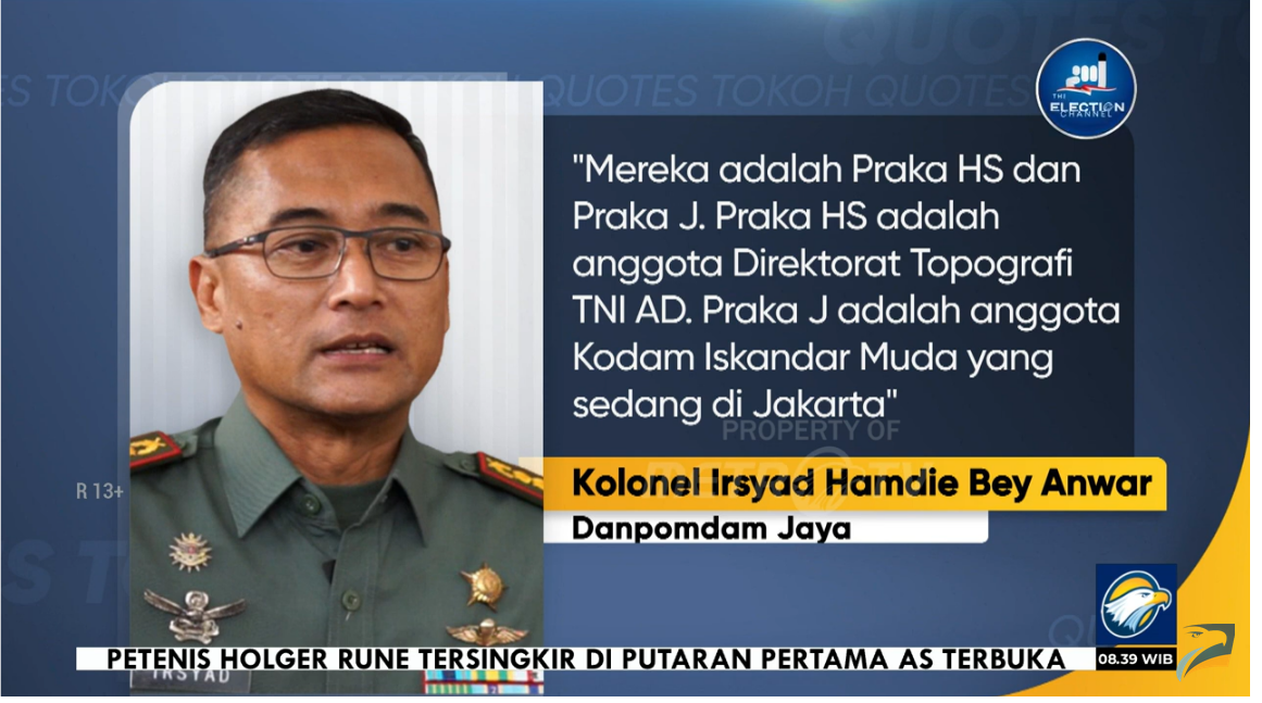 Identitas pelaku penyiksaan diungkap oleh Danpuspomdam Jaya.