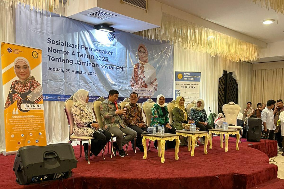 Acara Sosialisasi Permenaker Nomor 4 Tahun 2024 di Jeddah, Arab Saudi, pada Kamis (35/8).