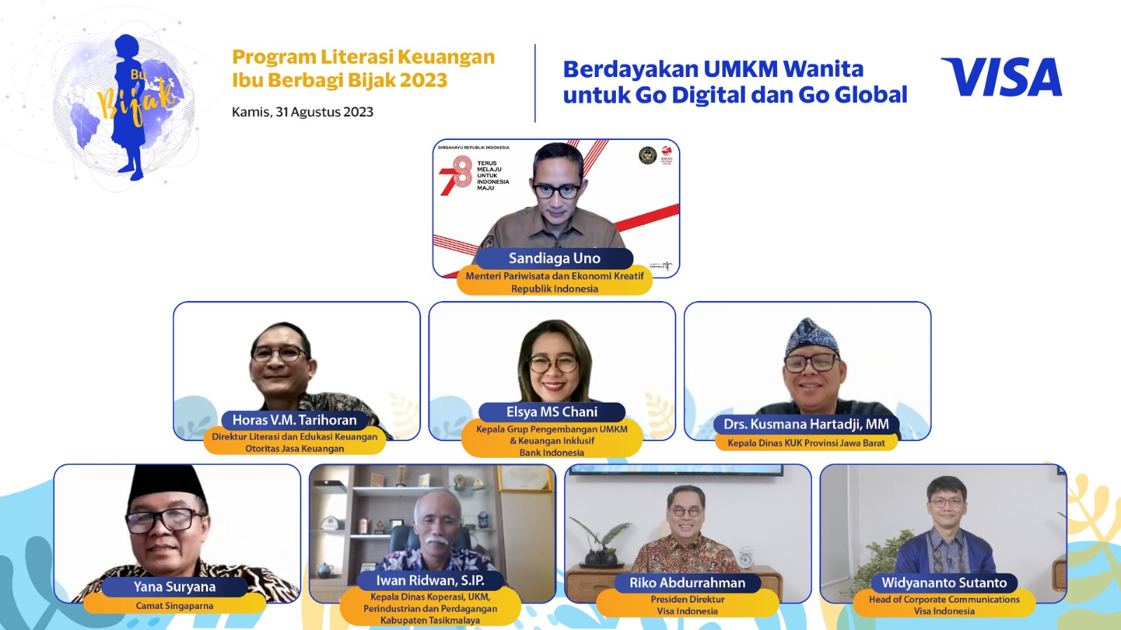 Program Literasi Keuangan Ibu Berbagi Bijak yang digelar perusahaan Visa secara daring pada Kamis (31/8). 