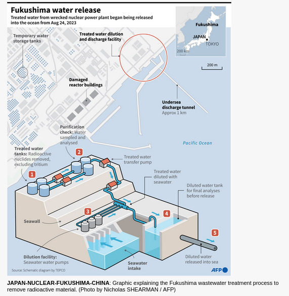 Grafik pengelolaan air sisa PLTN Fukushima sebelum dibuang ke laut oleh Jepang.