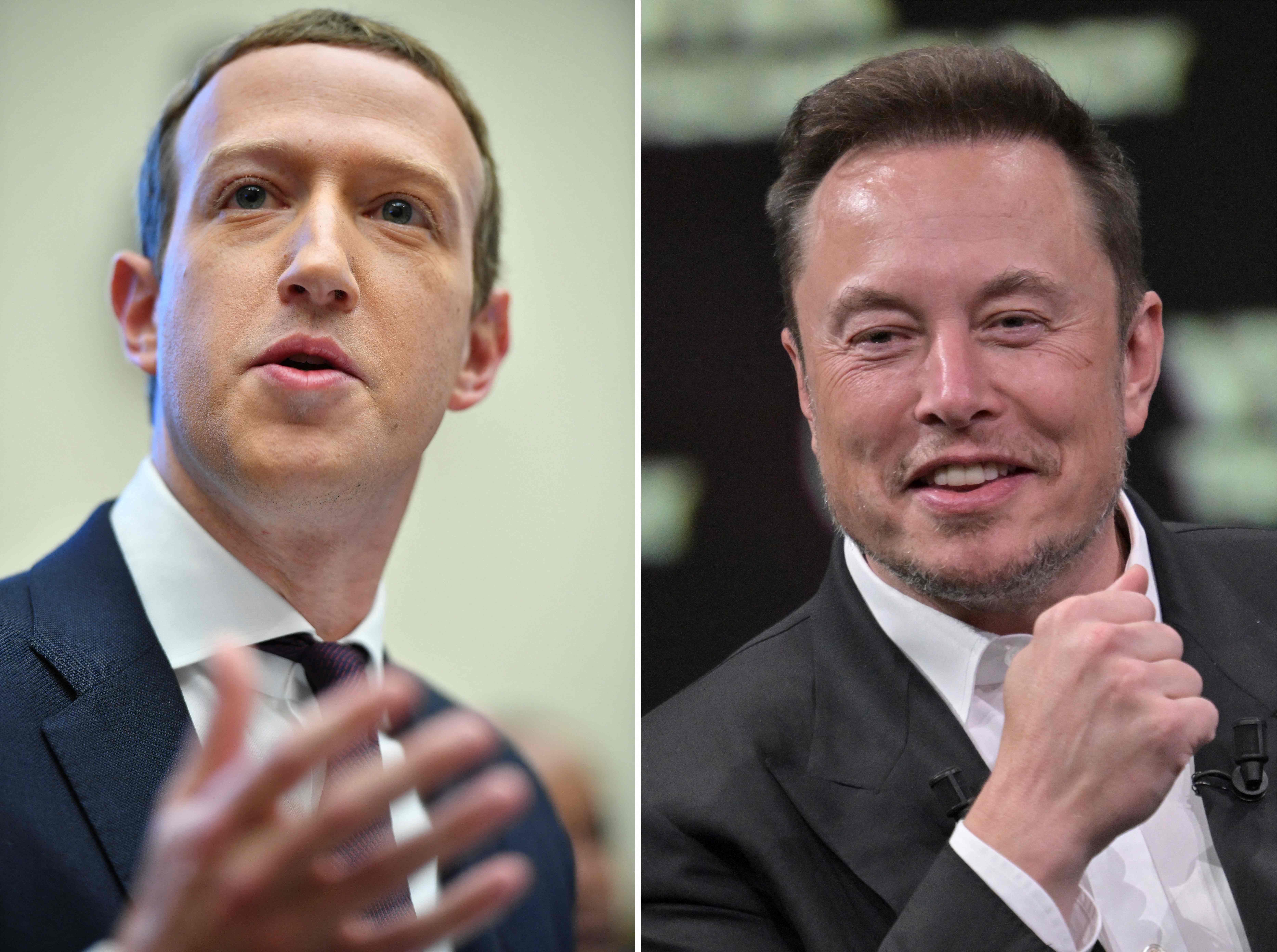 Foto kombinasi yang menampilkan CEO Meta Mark Zuckerberg (kiri) dan Pemilik X Elon Musk