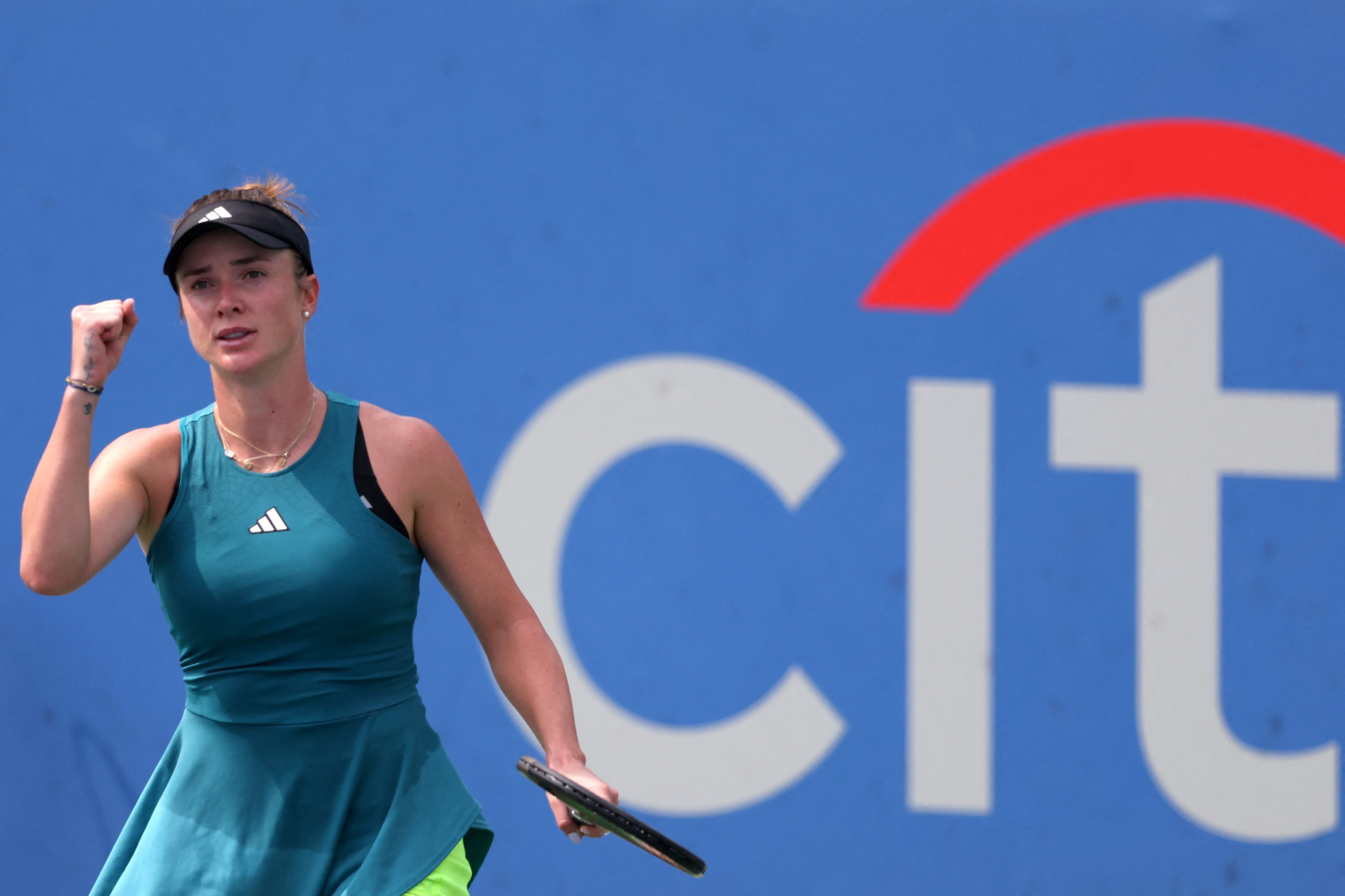  Elina Svitolina merayakan kemenangannya atas Daria Kasatkina dalam turnamen WTA di Washington, AS, Rabu (2/8). 