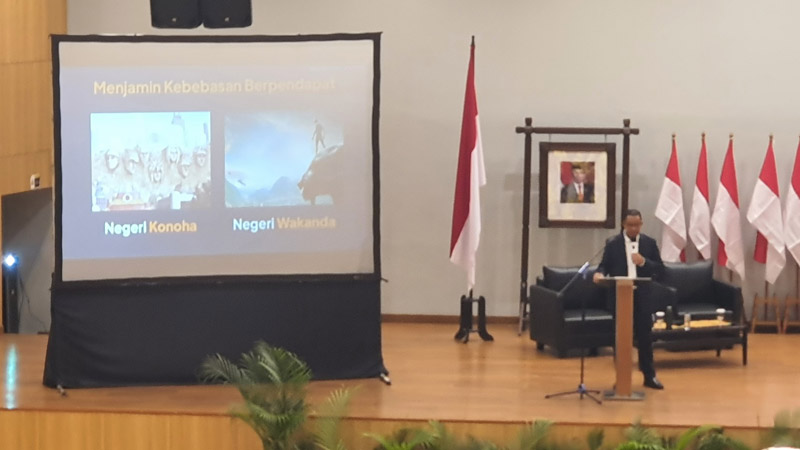 Anies memberikan kuliah kebangsaan di FISIP UI. 