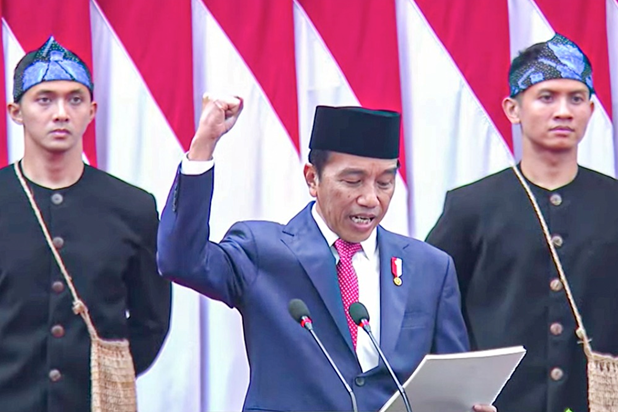 Presiden Joko Widodo menyampaikan pidato dalam rangka Penyampaian RUU APBN 2024 dan Nota Keuangan