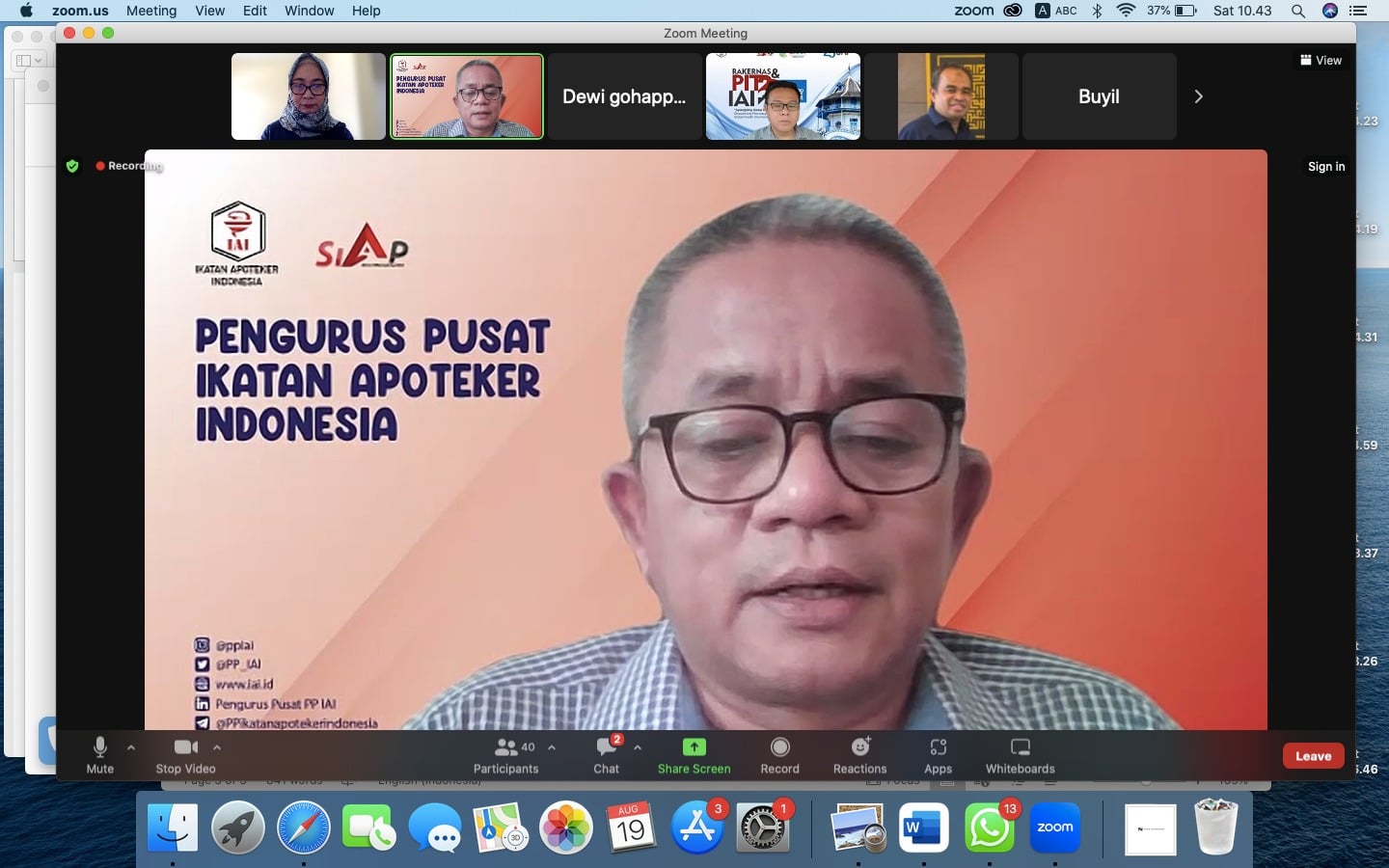 Webinar Ikatan Apoteker Indonesia (IAI) menjelang dilaksanakan Rakernas dan Pertemuan Ilmiah Tahunan (PIT) di Solo, pada 22-26 Agustus 2023