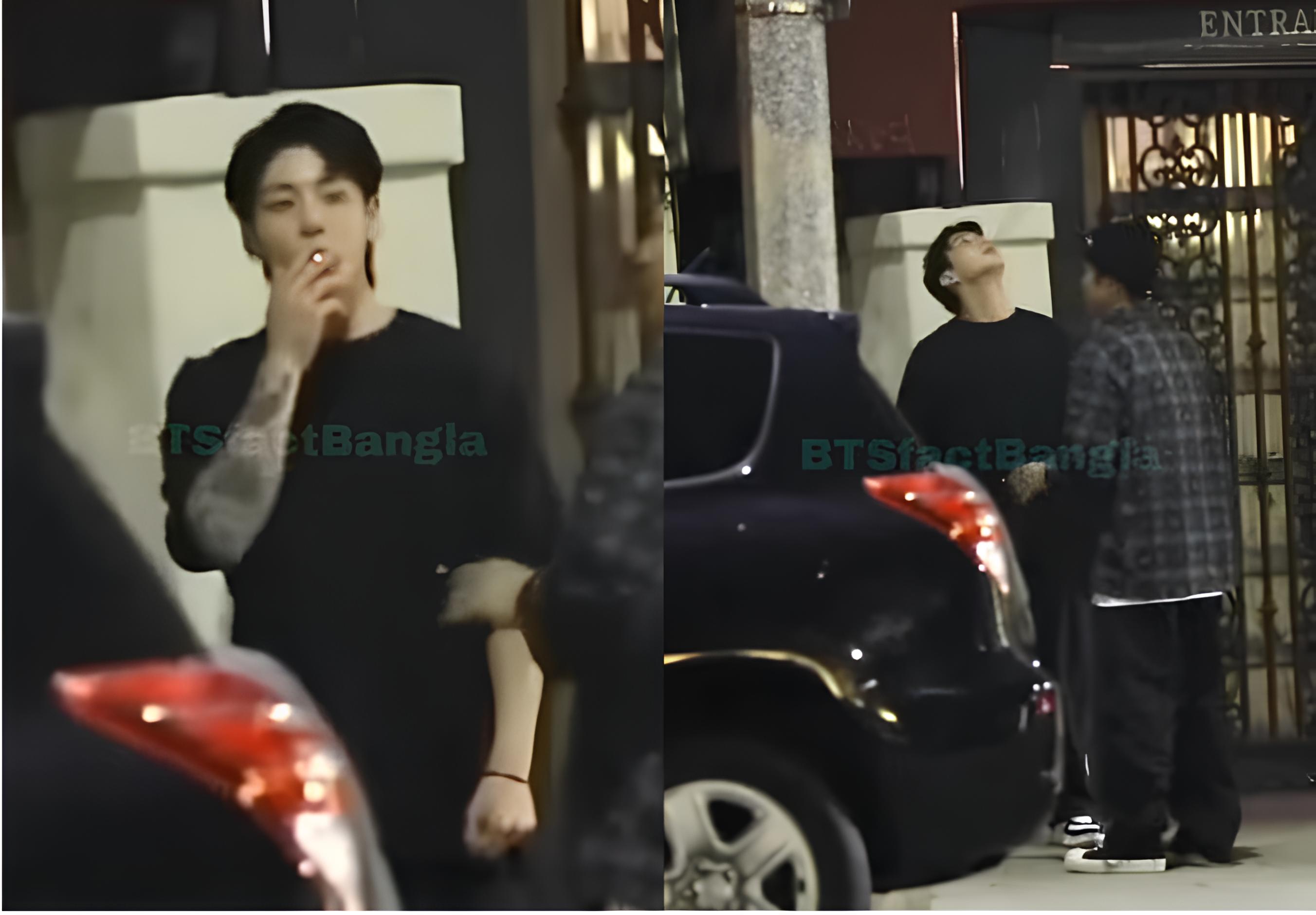 Jungkook BTS yang tertangkap kamera tengah merokok.