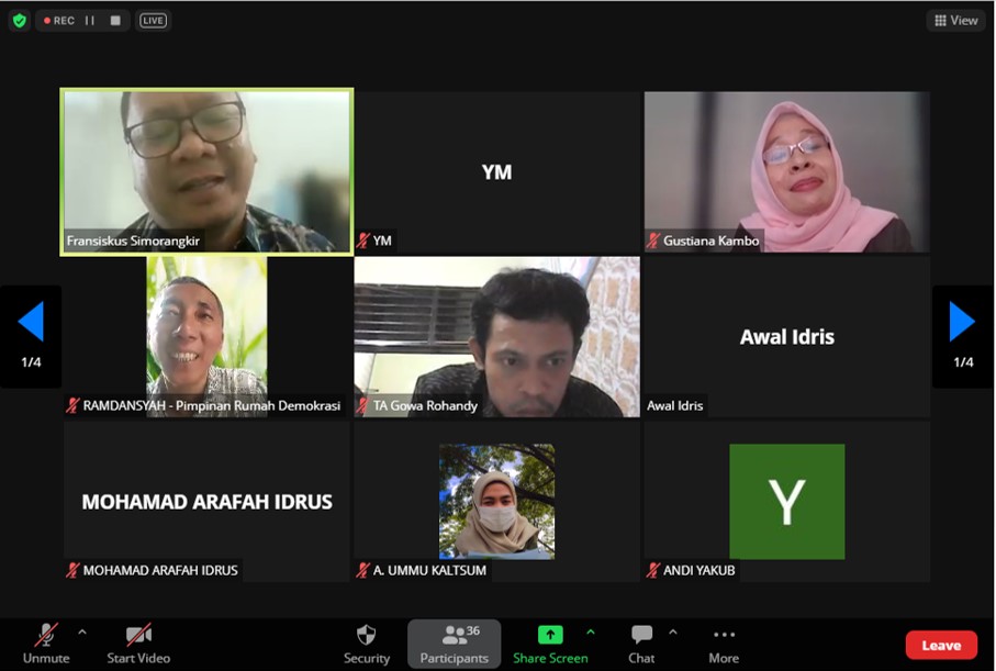 Hasil survei Rumah Demokrasi ini dipaparkan melalui diskusi secara online zoom.