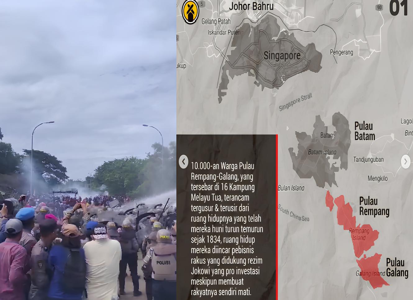 Bentrok antar polisi dan warga Pulau Rempang-Galang, Batam.