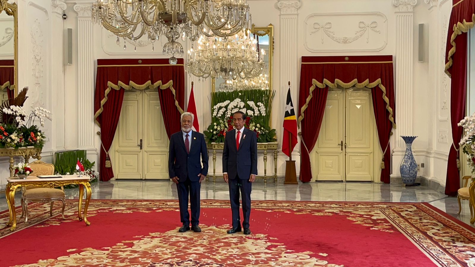 Jokowi menerima para kepala negara yakni Perdana Menteri (PM) Timor Leste Kay Rala Xanana Gusmao