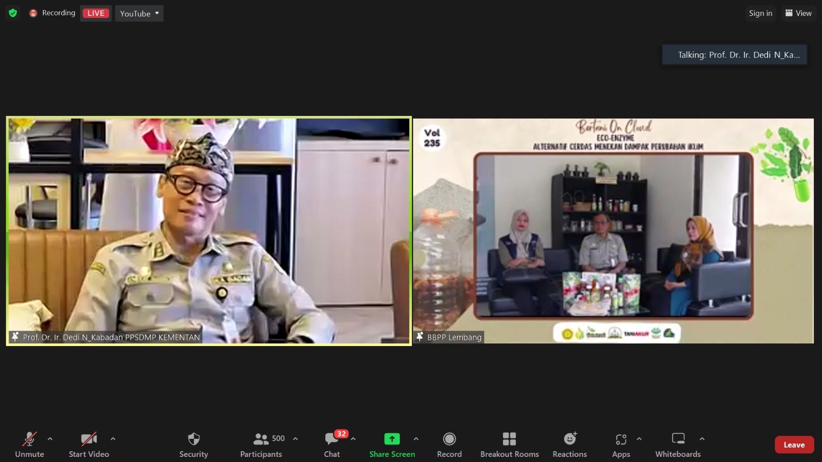 Kepala BPPSDMP Kementan Dedi Nursyamsi membuka pelatihan pertanian yang digelar BBPP Lembang dan P4S secara virtual, Kamis (14/9).