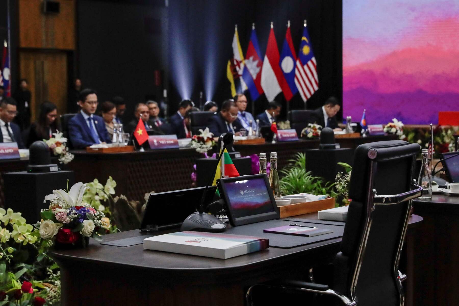 Kursi delegasi Myanmar kosong di pertemuan 27th Asean Political-Security Community (APSC) Council Meeting, KTT ASEAN 2023, Jakarta.