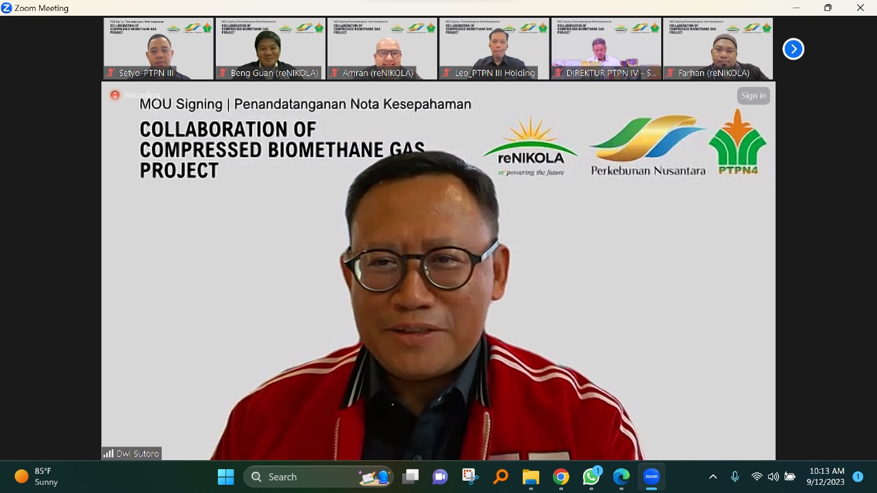 Tangkapan layar acara seremonial kerja sama PTPN IV dengan reNIKOLA 