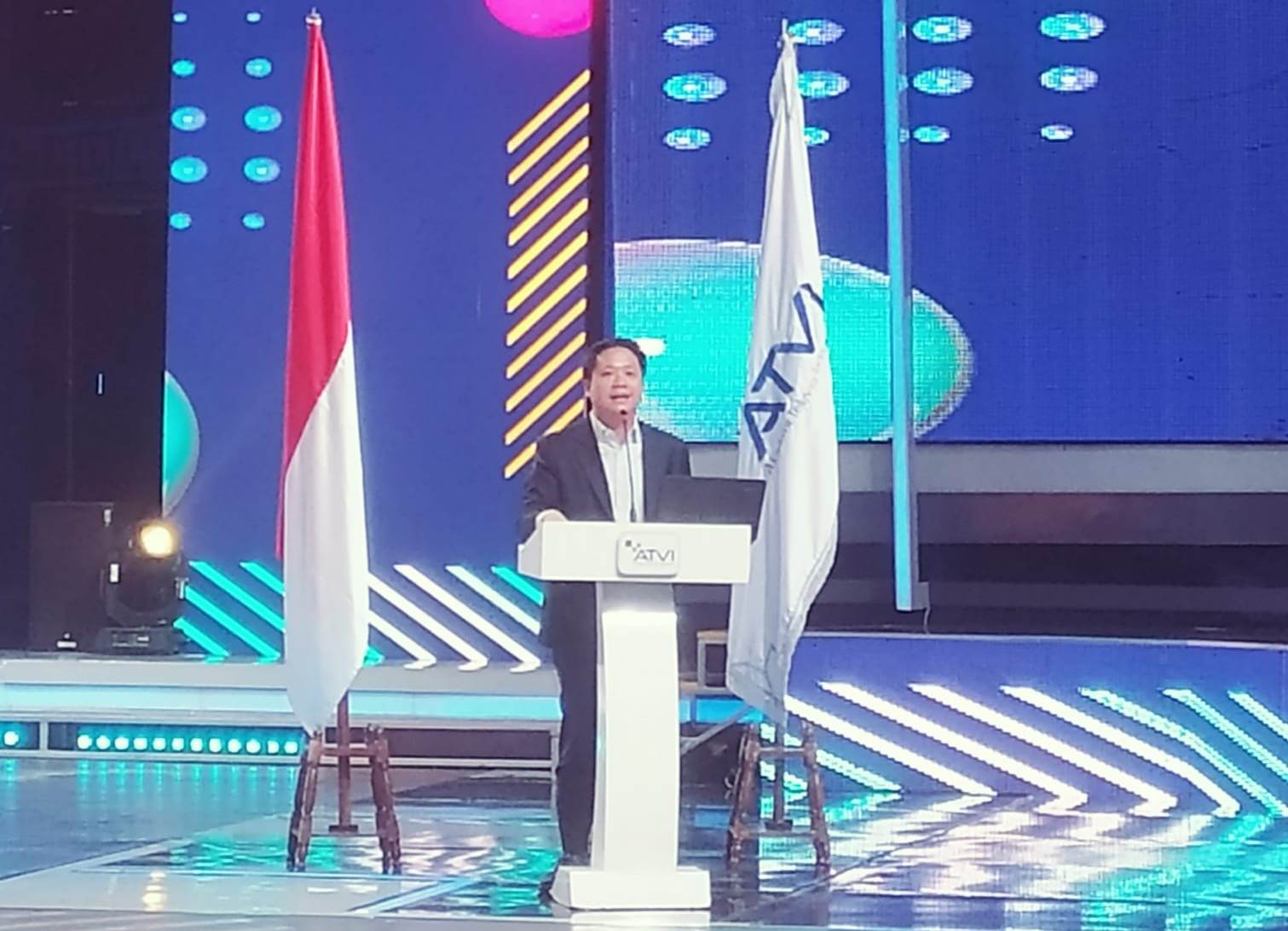 Ketua Yayasan Indosiar, Suryani Zaini, ketika memberikan sambutan pada acara “Welcoming Freshmen 2023” yang dilaksanakan ATVI. 