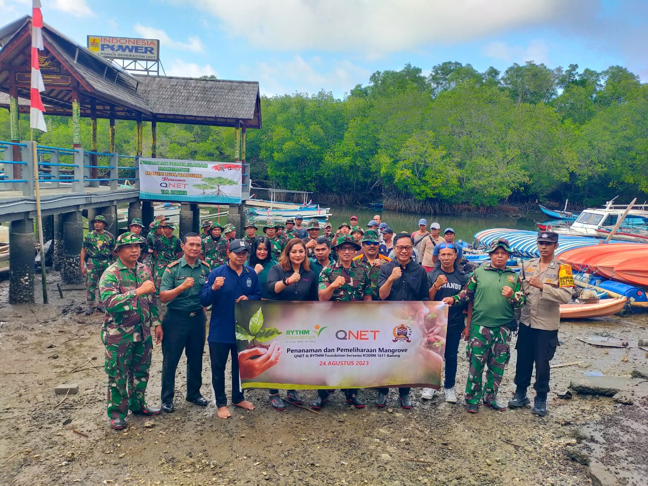QNET dan Kodim 1611 Badung Kolaborasi Lakukan Penanaman Mangrove di Bali