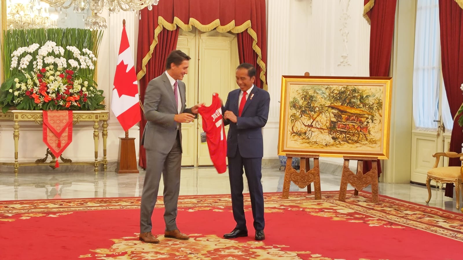 PresidenJoko Widodo (Jokowi) menerima kedatangan Perdana Menteri (PM) Kanada Justin Trudeau, di Istana Negara,