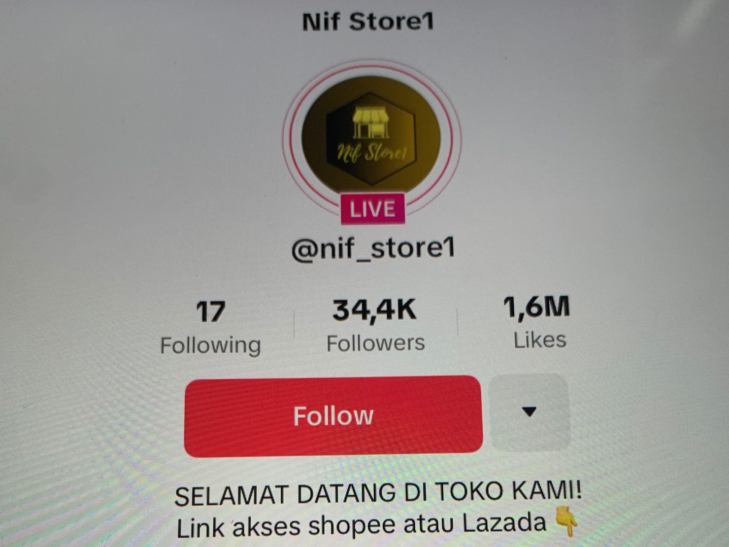 Akun @NifStore1 di Tiktok Shop.