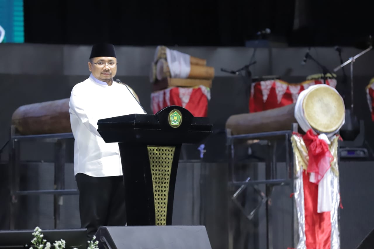 Menag Yaqut Cholil Qoumas dalam peringatan Maulid Nabi tingkat nasional
