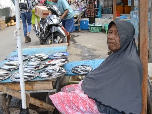 Seorang warga pedagang ikan