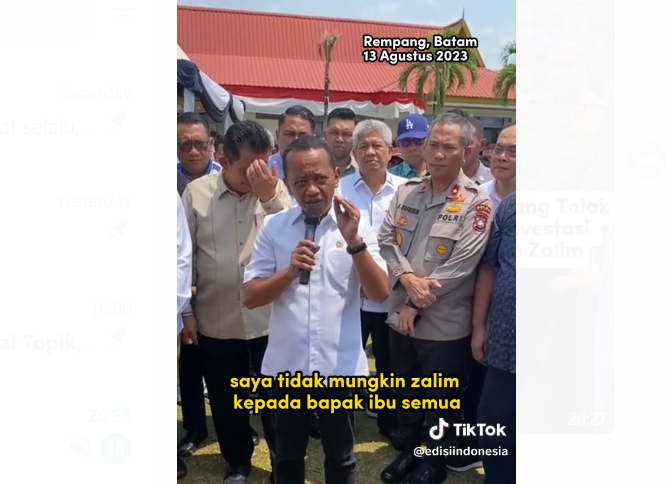 Janji Manteri Bahlil kepada warga Pulau Rempang-Galang, pada 13 Agustus 2023.