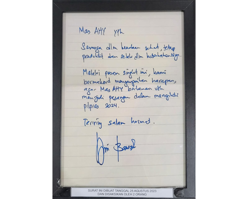 Melalui akun X, Andi Arief mengunggah surat yang diduga tulisan tangan Anies Baswedan yang mengajak AHY sebagai cawapres.