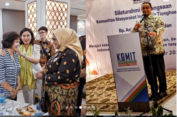 Veronica Tan (berbaju kuning) dan capres Anies Baswedan hadir di Komunitas Masyarakat Indonesia Tionghoa(KOMIT) Jakarta, Jumat (15/9).