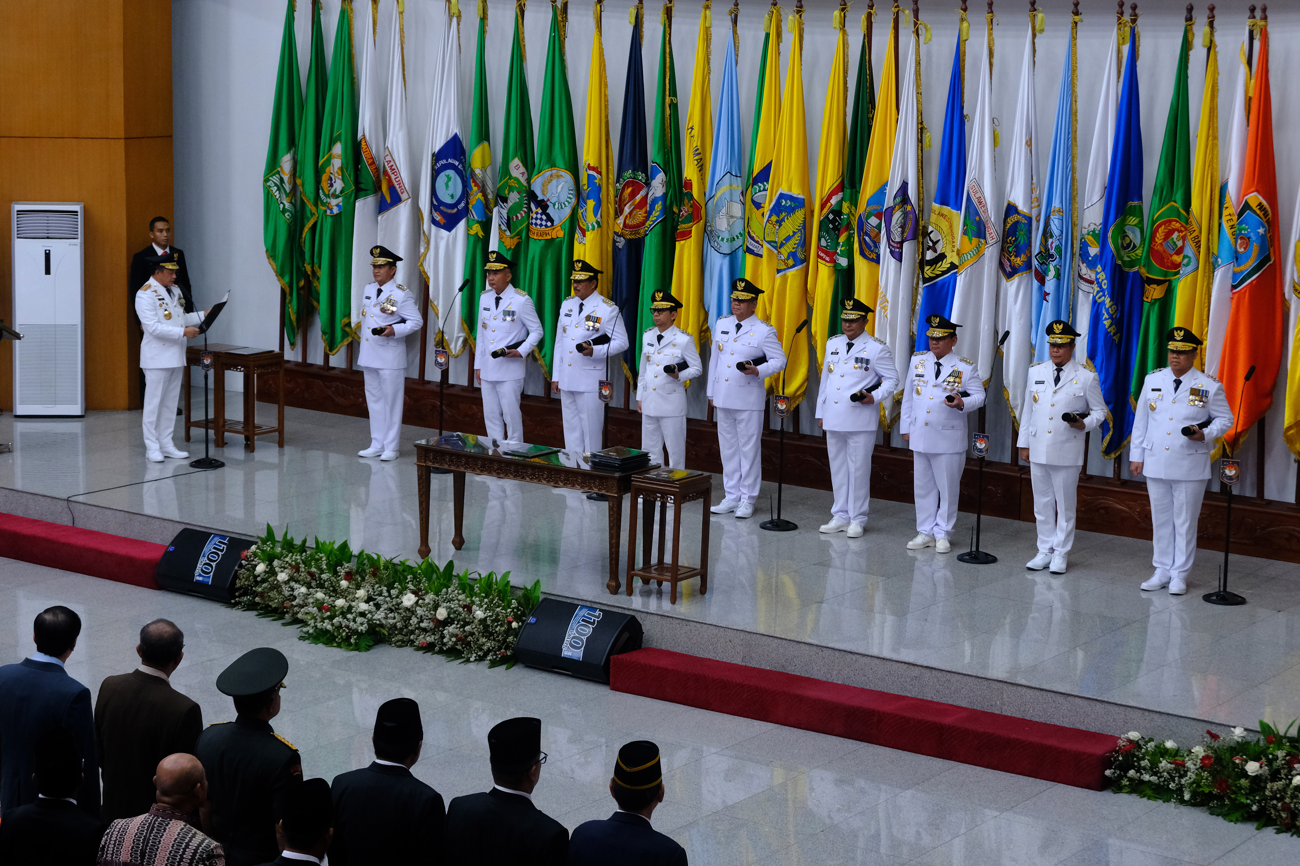Pelantikan 9 Pj Gubernur di Jakarta, Selasa (5/9). Sang Made Mahendra Jaya menjadi salah satu yang ikut dilantik sebagai Pj Gubernur.