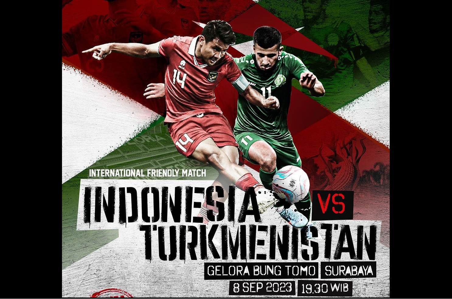 Pertandingan persahabatan Indonesia vs Turkmenistan akan dimulai pukul 19.30 WIB.