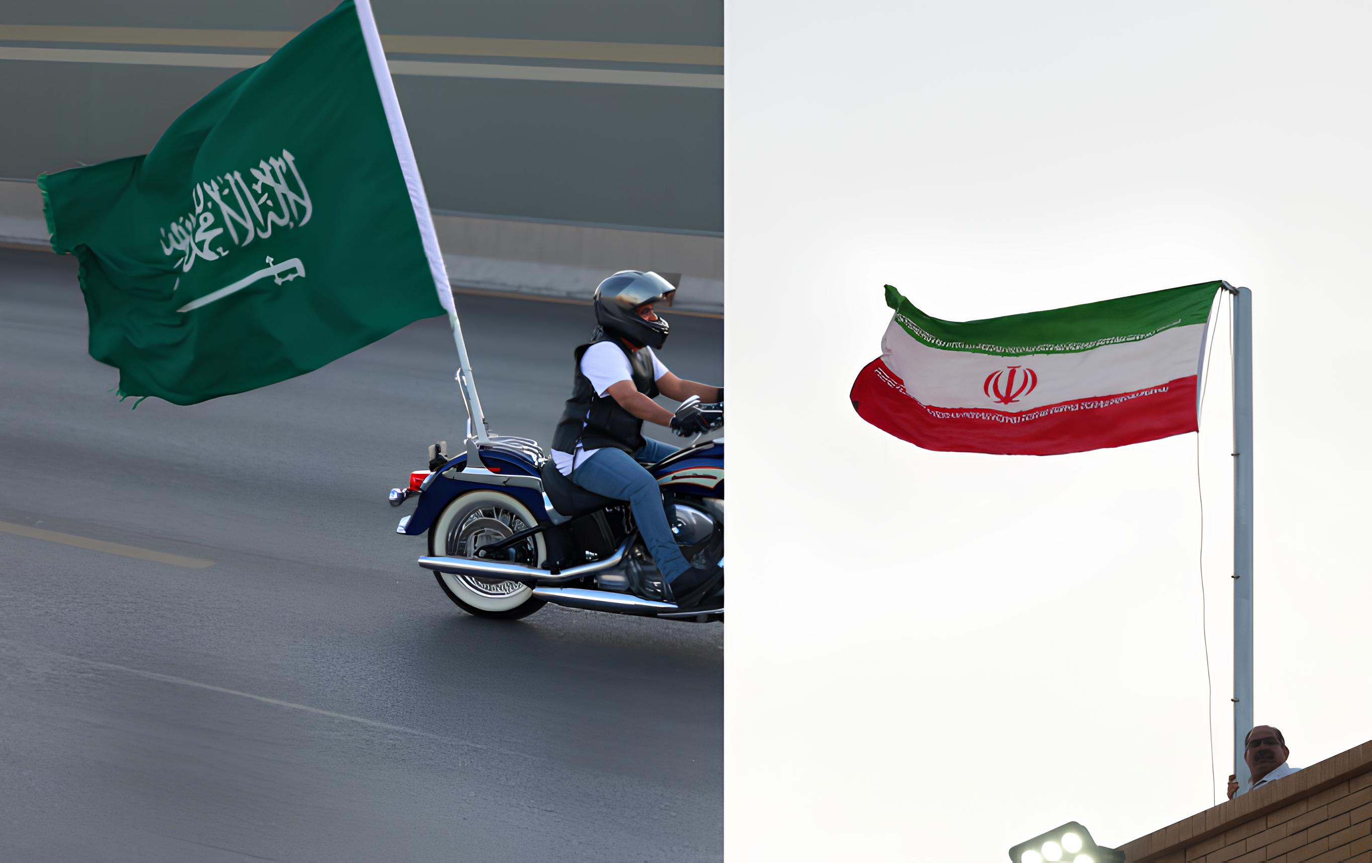 Bendera Iran dan Arab Saudi.