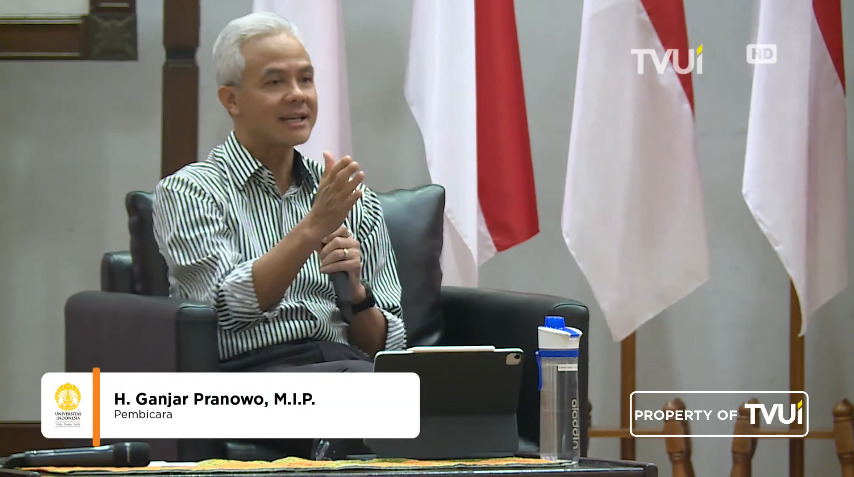 Ganjar Pranowo di acara Kuliah Kebangsaan FISIP UI, Senin, (18/9).