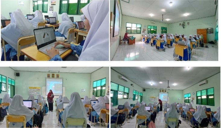 Suasana kelas cyber di SMP Darul Ihsan Muhammadiyah Sragen, Jawa Tengah.