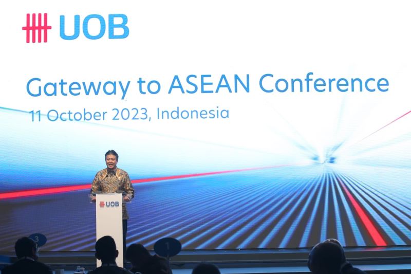 Presiden Direktur UOB Hendra Gunawan di UOB Gateway ASEAN Conference 2023, Selasa (11/10) di Jakarta Selatan.