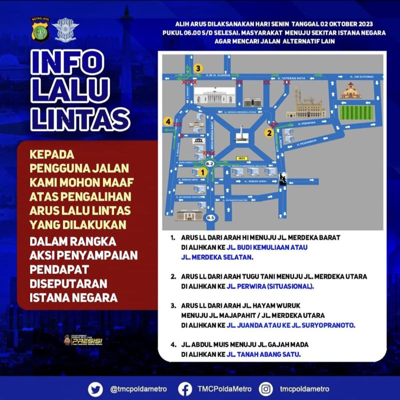Info lalu lintas terkait demo buruh di Kawasan Patung Kuda