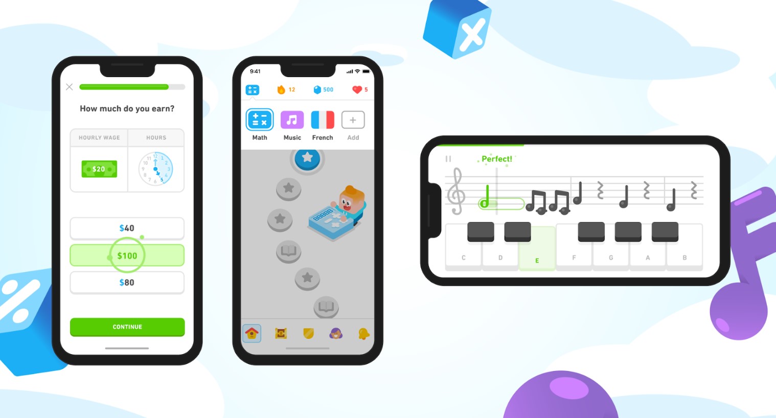 Kursus baru di Duolingo, matematika dan musik.