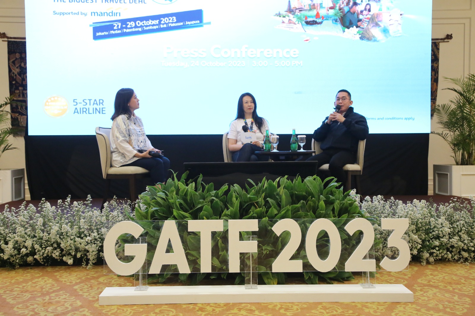 Konferensi pers Garuda Indonesia Travel Fair (GATF) di Jakarta, Selasa (24/10). 