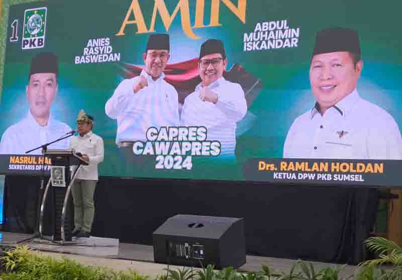 Bacawapres Abdul Muhaimin Iskandar menghadiri Rapat Koordinasi Wilayah Kader PKB di Sumatra Selatan, di Asrama Haji Palembang, Jumat (6/10)
