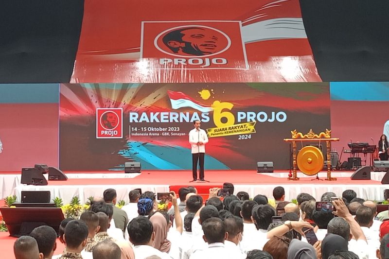 Presiden Joko Widodo saat menghadiri Rakernas Projo