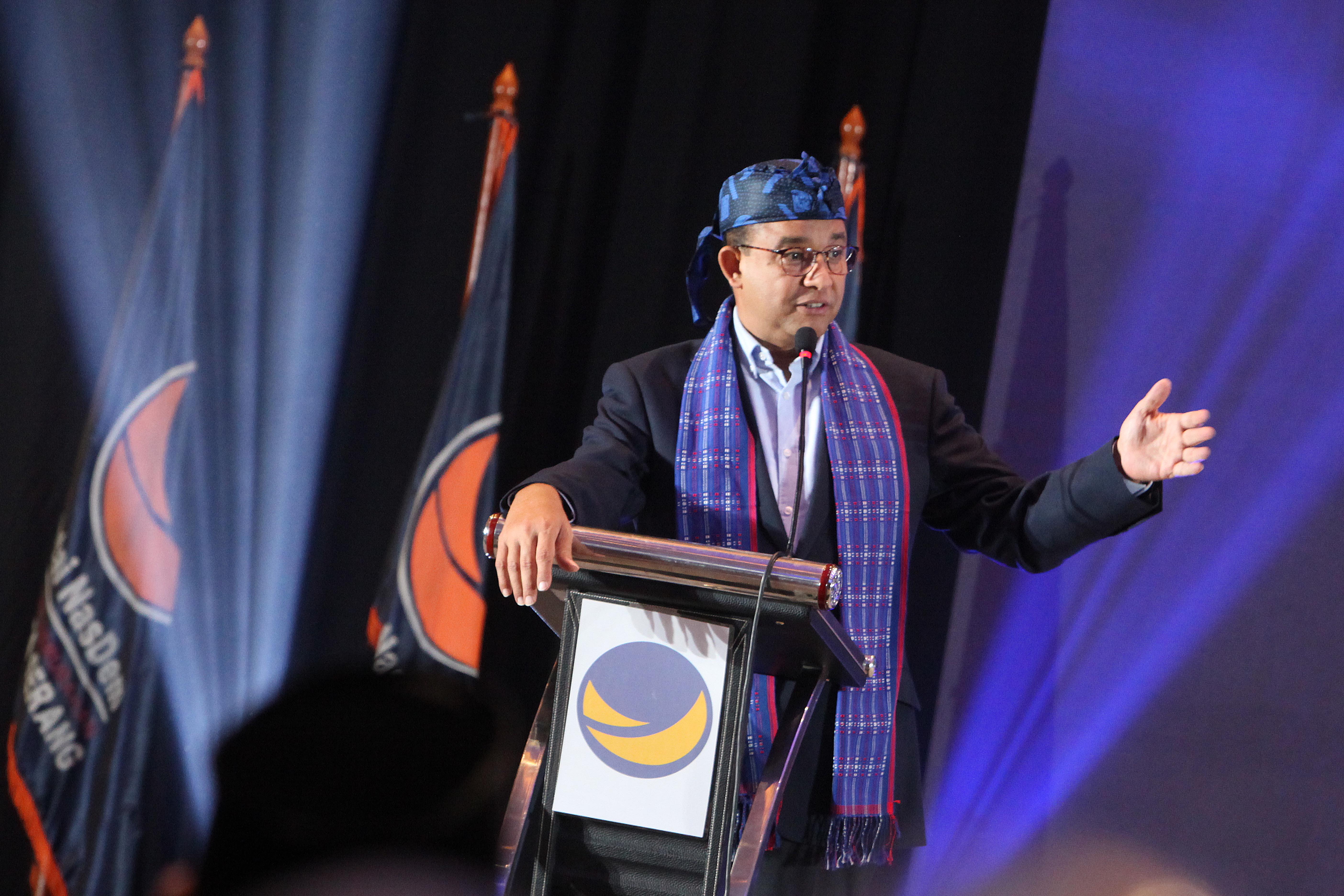 Bakal Calon Presiden Partai NasDem Anies Baswedan menyampaikan pidatonya 